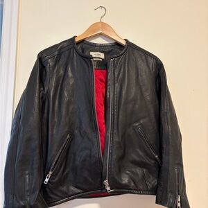 Men's Black Leather Jacket with Red Lining